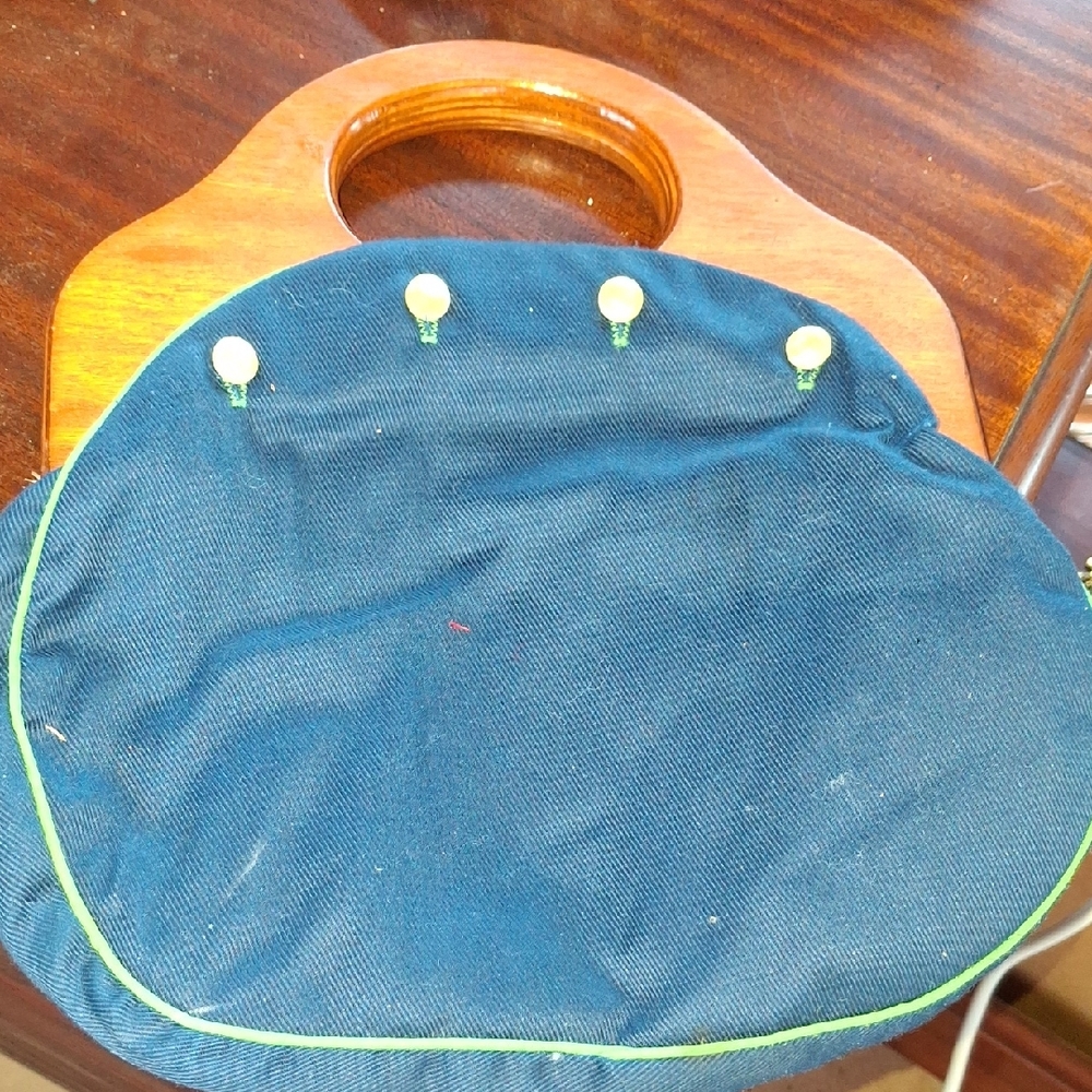 Chic Blue Tote with Wooden Handle